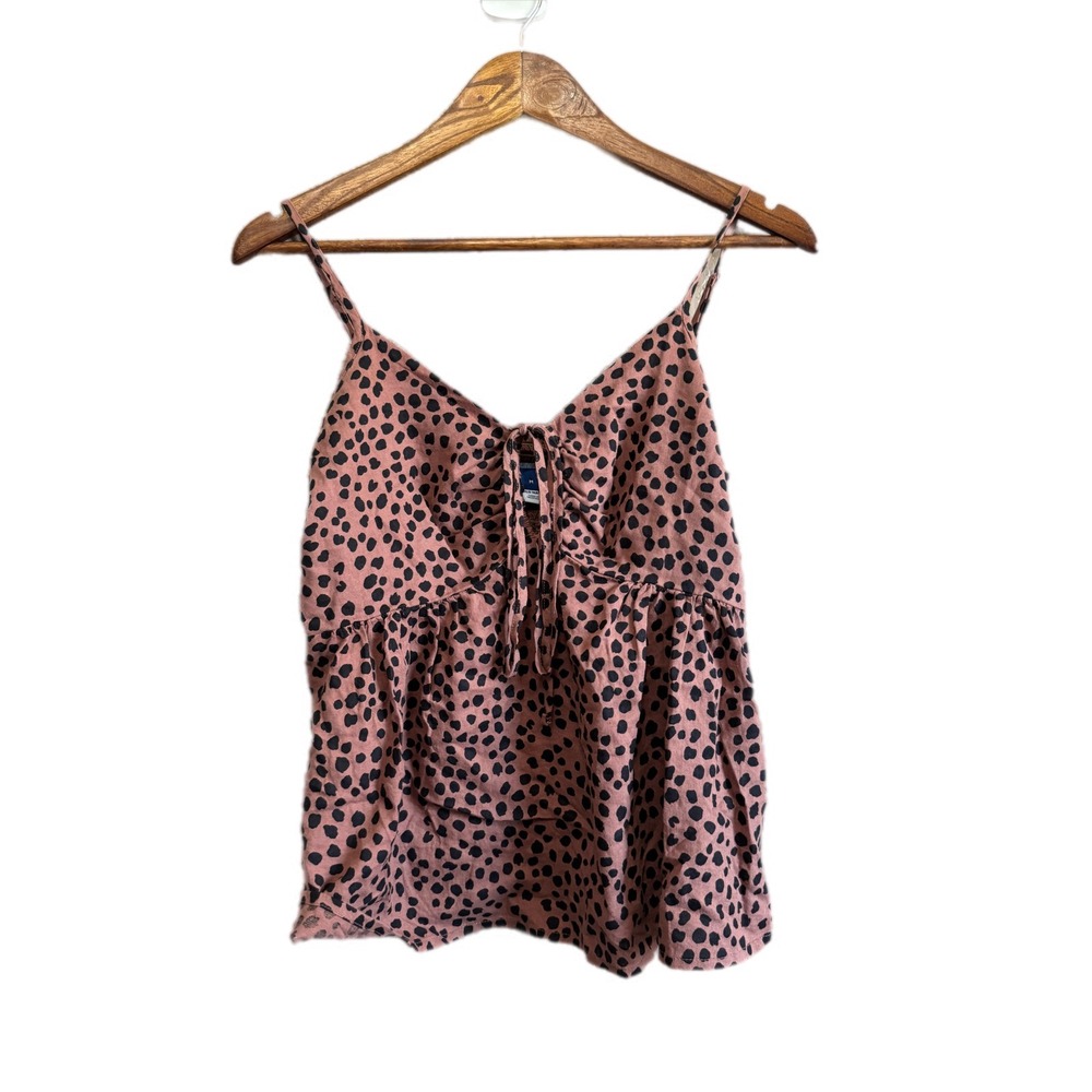 Old Navy Cami Top Womens Medium Leopard Print Excellent Linen Blend Tie Front